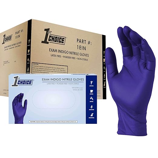 1st Choice Safety Indigo Nitrile 4 Mil Thick Disposable Gloves Large Case of 1000 Exam Medical Latex Free Indigo Large