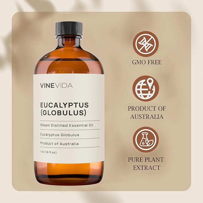 VINEVIDA Eucalyptus Essential Oil 16 oz - Undiluted Eucalyptus Oil - DIY Candle Scents for Candlemaking - Bulk Essential Oil for Soap Making Safe for Skin