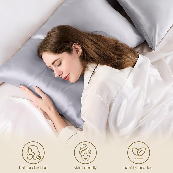 ZIMASILK 100% Pure Mulberry Silk Pillowcase for Hair and Skin Health,Soft and Smooth,Both Sides Premium Grade 6A Silk,600 Thread Count,with Hidden Zipper,1pc(Standard 20''x26'',Silver Grey)
