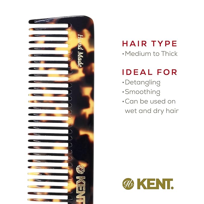 Kent 92TY Wide Tooth Women’s Detangler Comb for Curly, Wavy, and Thick Hair – Ideal for Use on Wet Hair – Gentle, Shower Comb for – Anti-Static, Smooth - Styling Tool by Kent