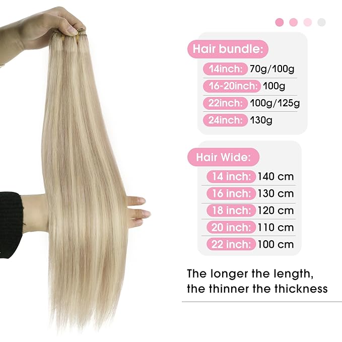 YoungSee Weft Hair Extensions Warm Ash Blonde Highlights Bleach Blonde Sew in Hair Extensions Real Human Hair Highlights Hair Extensions Sew in for Long Hair 22Inch 100G