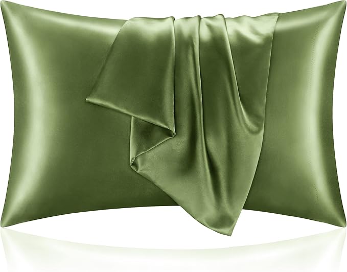 BEDELITE Satin Pillowcase for Hair and Skin, Super Soft and Cooling Similar to Silk Pillow Cases 2 Pack with Envelope Closure, Gift for Women Men(20"x26" Standard Size, Cedar Green)