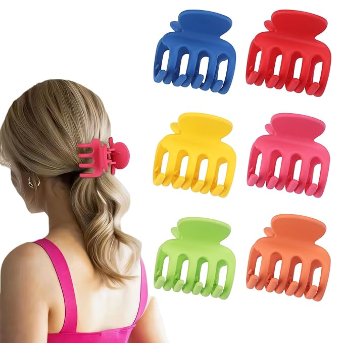 6 Pcs Hair Clips Small Claw Clips for Thin Hair Medium Matte Non-slip Hair Accessories for Women and Girls (Dopamine)