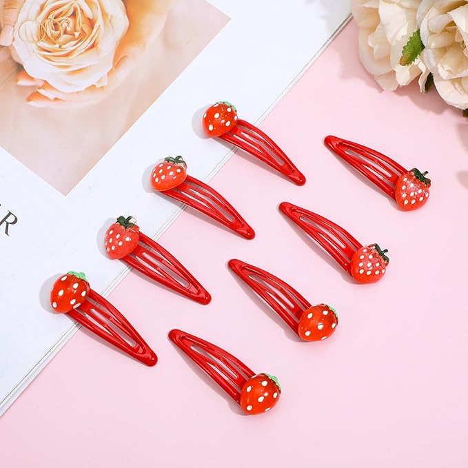 8PCS Strawberry Hair Clips, Metal Snap Hair Clips for Women Girls, Cute Hairs Barrettes Cute Strawberry Hairs Accessories for Girls Toddlers Kids and Teens Gifts Red