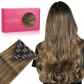 WENNALIFE Clip in Hair Extensions - Real Human Hair, 18 Inch 120g 7pcs, Light Ash Brown to Warm Chocolate Highlighted Caramel Blonde