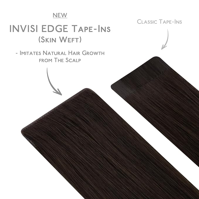 WENNALIFE Invisi Edge & Classic Tape in Hair Extensions Human Hair, 22 Inch 50g 20pcs(10pcs Invisi Edge & 10pcs Classic) Light Dark Brown Invisible Luxury Remy Hair Natural Seamless Injected Tape Ins