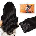 DOORES Clip in Hair Extensions, Natural Black 7pcs 14 Inch 110g,Seamless Clip in Hair Extensions Remy Straight Weft with Skin Invisi Edge Weft
