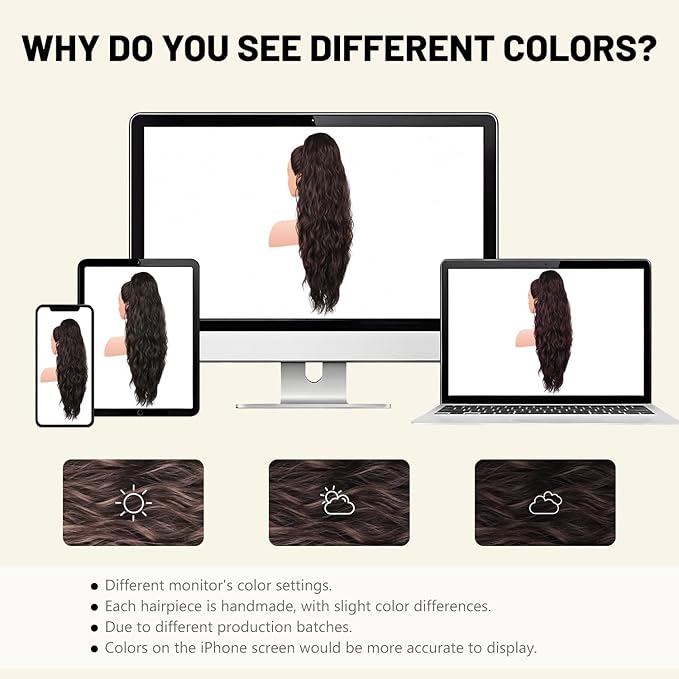 LEEONS 26 inch Drawstring ponytail Extension, Long Wavy pony tails hair extensions for Women - Synthetic Hairpiece Ponytail for Daily Use (Dark Brown)