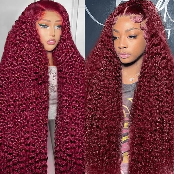 26 Inch 99J Burgundy Deep Wave Lace Front Wigs Human Hair 200% 13x6 Lace Front Wigs Human Hair Glueless HD Lace Frontal Wigs for Women