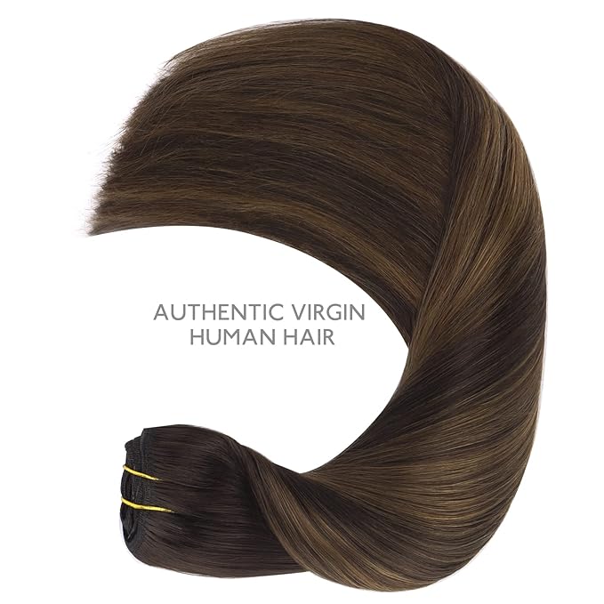 WENNALIFE Clip in Hair Extensions Real Human Hair, 22 Inch 130g 7pcs Remy Hair, Balayage Natural Black to Chestnut Brown Straight Natural Extensiones De Cabello Humano Con Clip Ins