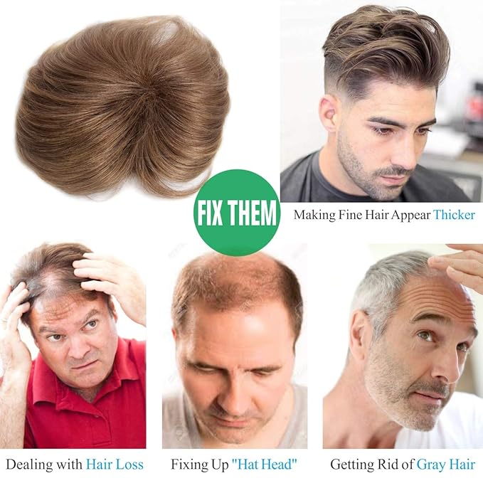 H&Bwig Men Short Toppers Hairpiece Clip in Hair Extensions for Covering White Loss Hair Toupee (Blonde)