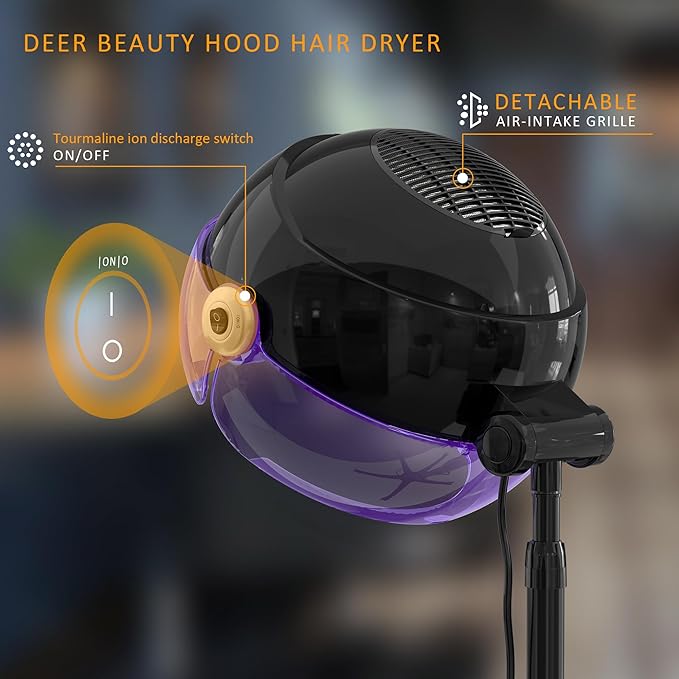 Professional Standing Hair Dryer - 1875W Floor Standing Hooded Dryer Hair Bonnet with Ionic Generator for Professional Salon Station Spa Home Use Hair Drying Treatment Adds Shine Volume (Purple)