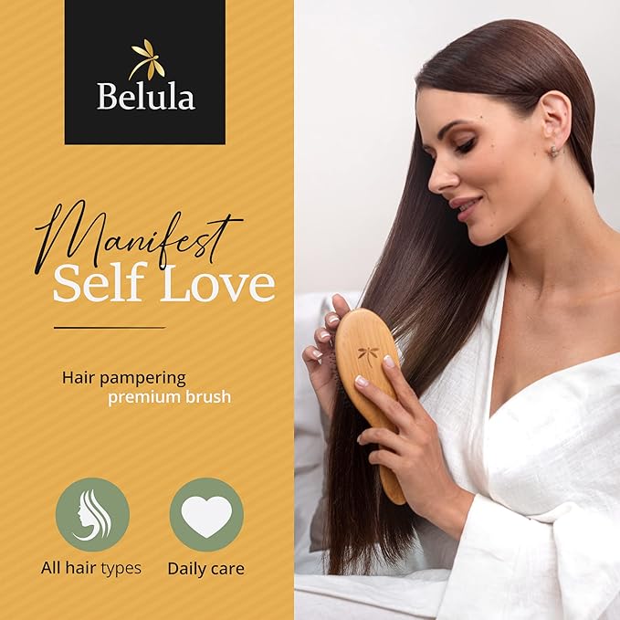Premium Boar Bristle Hair Brush for Thick Hair Set. Hairbrush for Women With Thick, Long or Curly Hair. Restores Hair's Shine and Health. Comb, Travel Bag & Spa Headband Included
