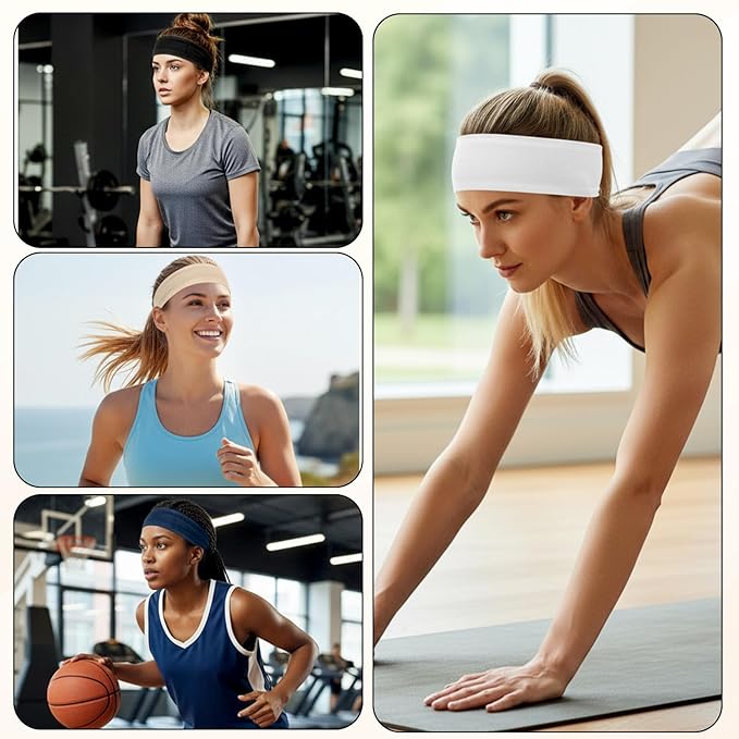 6 Pcs Non-Slip Headbands for Women, Stretchy Sweat Wide Headband Soft Elastic Sports Headbands for Yoga, Running, Workout, Hair Bands Accessories