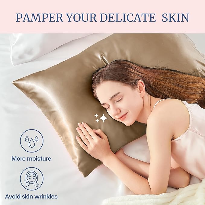BEDELITE Satin Pillowcase for Hair and Skin, Super Soft and Cooling Similar to Silk Pillow Cases 2 Pack with Envelope Closure, Gift for Women Men(20"x26" Standard Size, Tawny Brown)