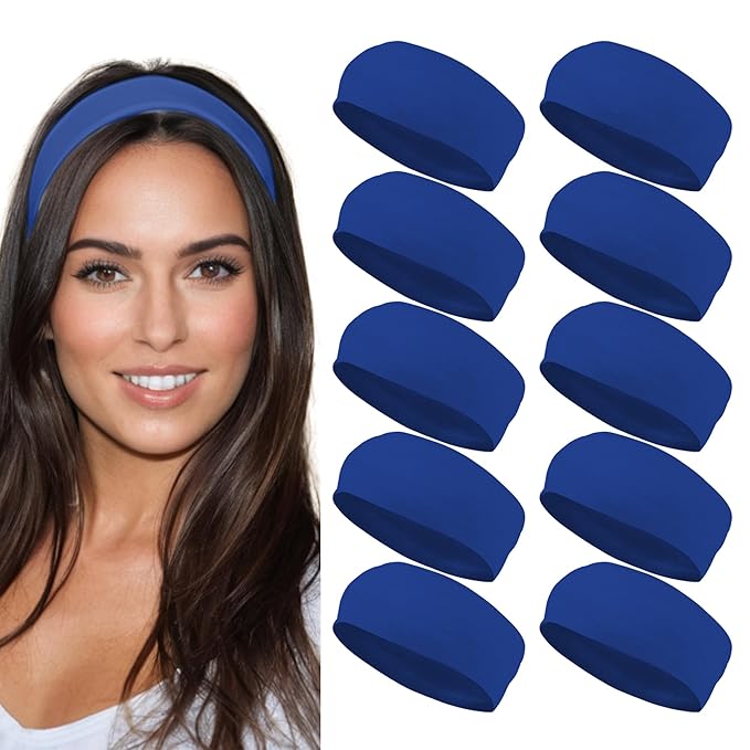 Styla Hair Headbands for Women Stretch Fashion Head Bands 10 Pack Non-Slip Head Wraps Great for Spa, Sports, Yoga, Pilates, Running, Gym Headband, Workouts (Blue)