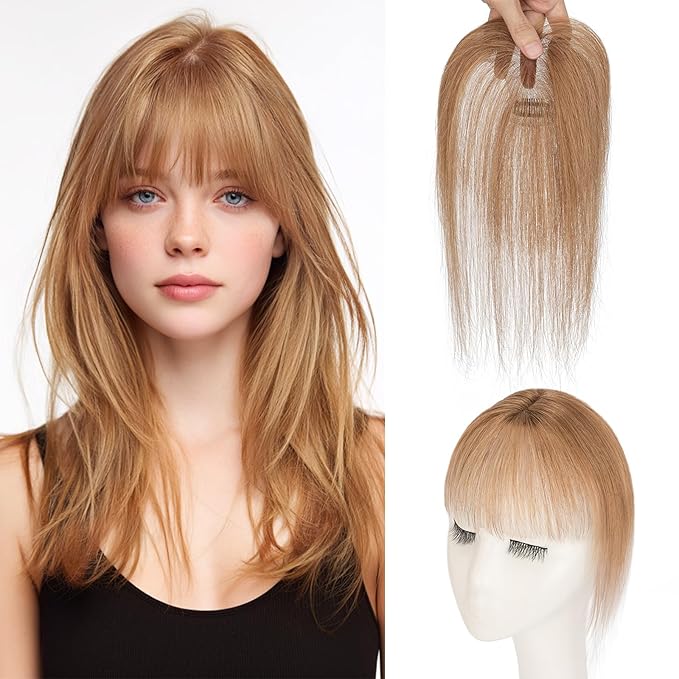 Benehair Clip in Bangs 100% Real Human Hair Extensions 360° Cover Clip on 3D Wispy Bangs for Women Topper Hairpieces for Women Light Brown
