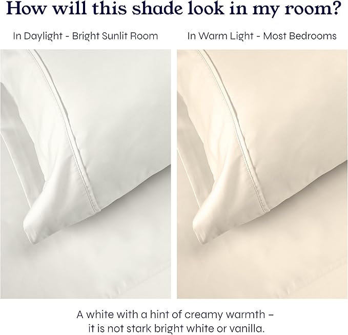 California Design Den Standard Queen Size Pillowcase Set - 400 Thread Count, 100% Cotton Sateen, Set of 2 Pillow Covers, Soft and Breathable - Ivory (Pale Tone)