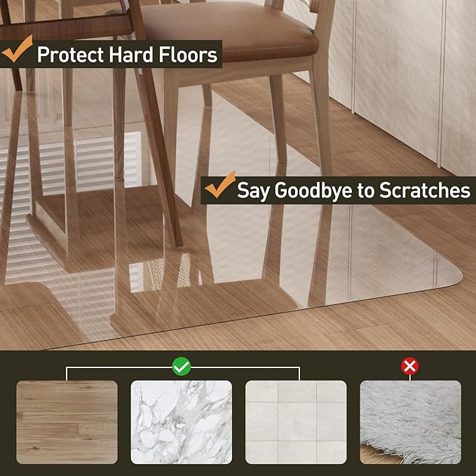 Area Floor Mat for Home, 3'×5' Transparent No Slip Waterproof Vinyl Area Rug, Spill Resistant Hard Floor Protector Cover for Kitchen, Easy Clean Splat Mat for Under High Chair