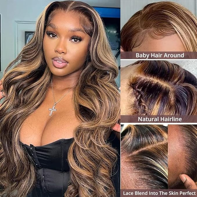 AMIRTY 250 Density 360 Lace Front Wigs Human Hair Pre Plucked Honey Blonde Body Wave Lace Front Wigs with Baby Hair Full 360 Glueless HD Transparent Lace Front Wigs for women