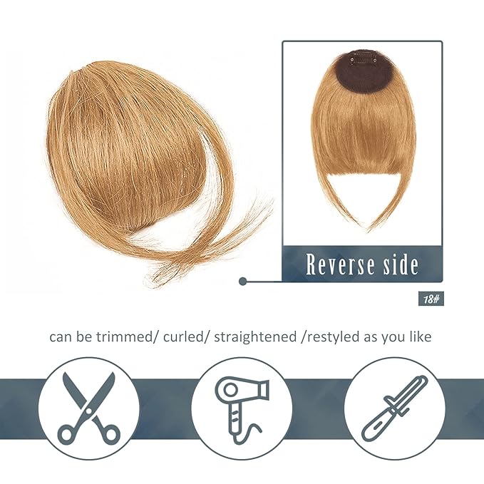 BARSDAR Real Human Hair Clip in Bangs - Blonde Human Hair Clip in Bangs for Women - Golden Blonde Thick Bangs Extensions Fringe with Temples Dyeable Real Hair Bangs Hairpieces - Dark Golden Blond