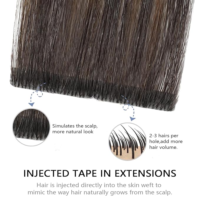 COOKAYU Invisi Edge Tape in Hair Extensions Real Human Hair Seamless Injected Tape Ins 18Inch 20pcs 40g Natural Black to Medium Brown and Caramel blonde Extensions