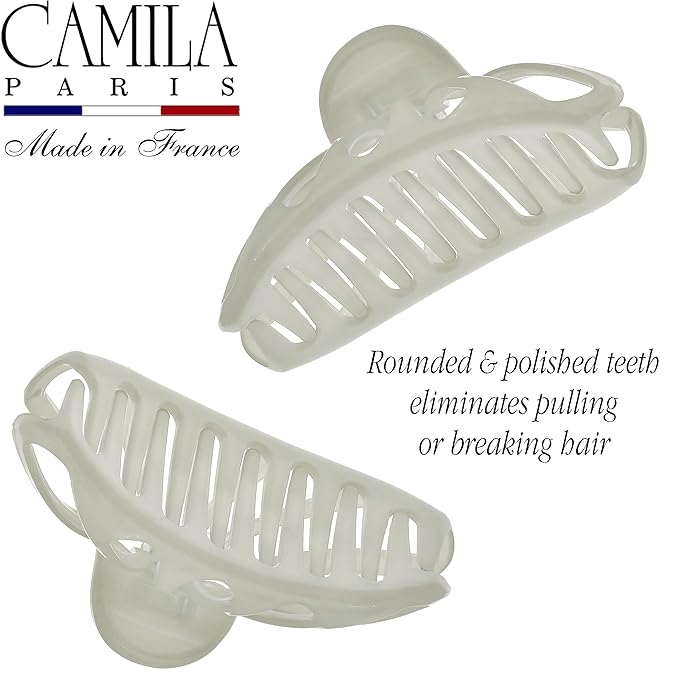 Camila Paris CP3638 French Hair Clip for Women Thick Hair for Long Curly Wavy Hair, Gray, Girls Hair Claw Clips Fashion Styling Hair Accessories for Women, Strong Hold No Slip Grip, Made in France