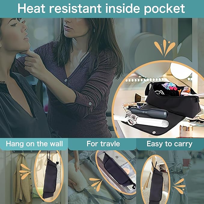 Hair Tools Travel Bag and Heat Resistant Mat，Set of 2, Women Essentials Storage Pouch for Curling Iron Straightener Flat Iron Hair Dryer