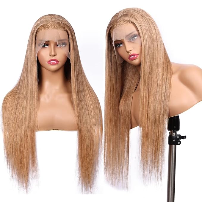 Honey Blonde Straight 13x4 Lace Front Human Hair Wigs with Baby Hair Pre Plucked Brazilian Virgin Hair Transparent HD Lace Frontal Wig for Black Women 180% Density 14 Inch