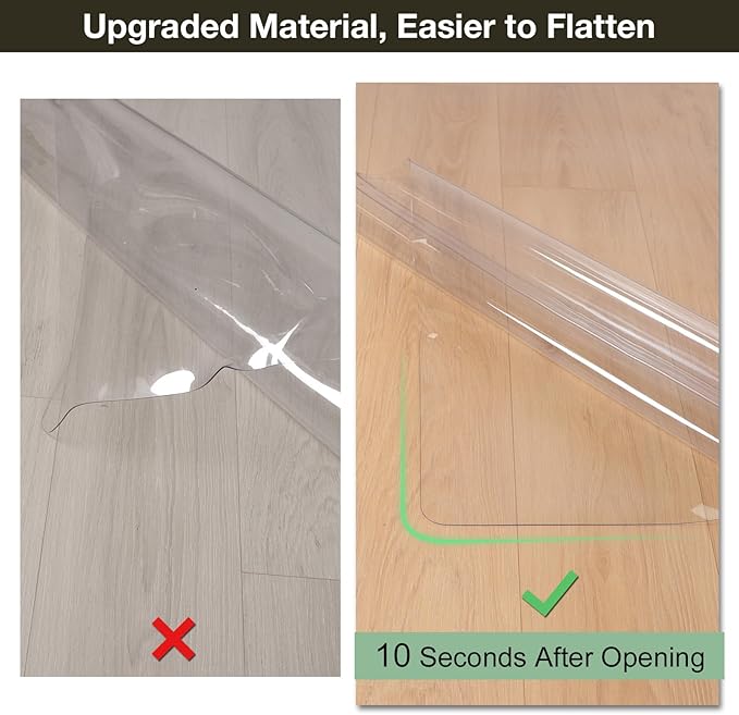 Crystal Clear Floor Mat 3×5ft, Upgraded Easy Flat Waterproof Vinyl Rug Cover, Large Stain-Resistant Plastic Area Rug Floor Protector for Kitchen, Dining Room, High-Traffic Areas
