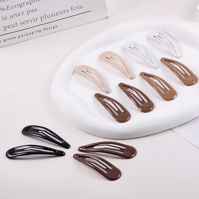 24 PCS 2.36 In Metal Snap Hair Barrettes For Women Water Drop Shape Hair Clips For Thick Thin Fine Hair,Bright Black Brown Beige White