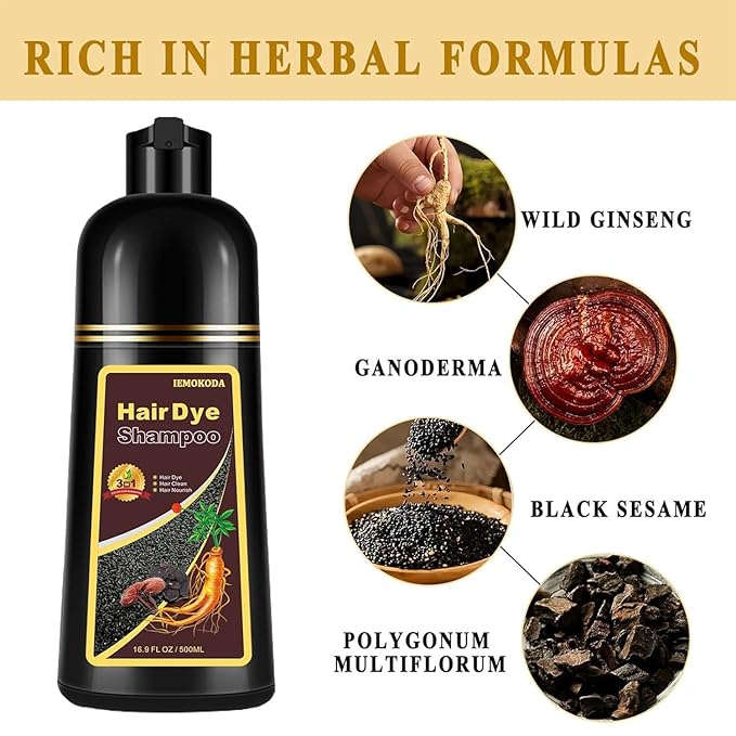 Silver Gray Hair Dye Shampoo 3 in 1, Long-lasting & Natual Hair Color Shampoo Lasting for 4 Weeks, Herbal Ingredients Natural Shampoo Hair Dye Effect in Minutes, Gifts for Men Women 500ml