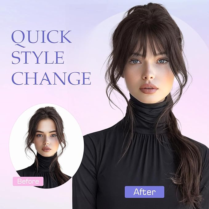 Hairro Clip On Bangs Human Hair Bangs Hair Clip In Bangs 3D 360°Cover Topper With Bangs Wispy Air Bangs Hair Pieces Fake Bangs For Women 8 Inches 10g #1B Natural Black