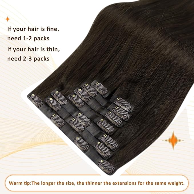 Full Shine Clip in Hair Extensions 16 inch 140g 8Pcs Seamless Clip in Hair Extensions Human Hair Brown Remy Hair Clip ins for Women