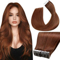 LaaVoo Tape in Extensions Human Hair Auburn Brown Hair Extensions Tape in Seamless Tape on Hair Extension Soft Hair 14inch 40pcs 100g