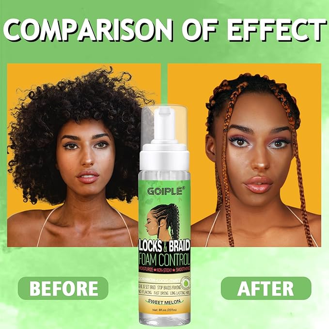 Goiple Braid Mousse, 8 fl oz for Braids Twist, Locs - Long-Lasting Hold, Frizz Control, High Shine and Moisturizes, Sugar Melon Fragrance
