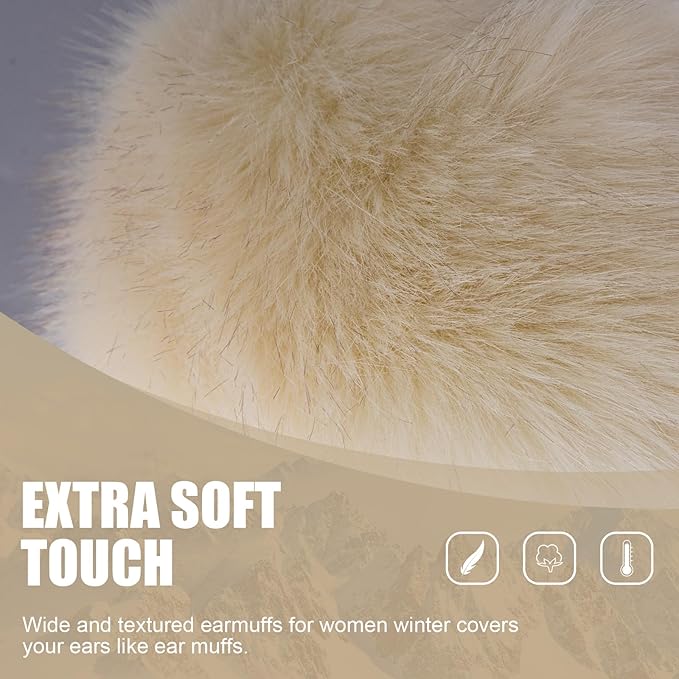 Faux Fur Headband for Women Elastic Fuzzy Thick Earmuffs Winter Headwrap Ear Muffs Furry Ear Warmers Cold Weather (Beige)