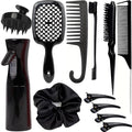 12 Pcs Hair Styling Brush Set with Detangler, Teasing, Rat Tail, Edge Brushes and Baby Hair Brushes - Soft Bristles for Baby Girls and Women (Black)