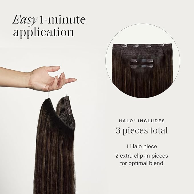 Luxy 100% Remy Human Hair – Halo Clip-In Hair Extensions –Natural Looking Volume & Length - One-Piece - Easy 5-Min Application 150 grams 12" Dimensional Rooted Honey Espresso