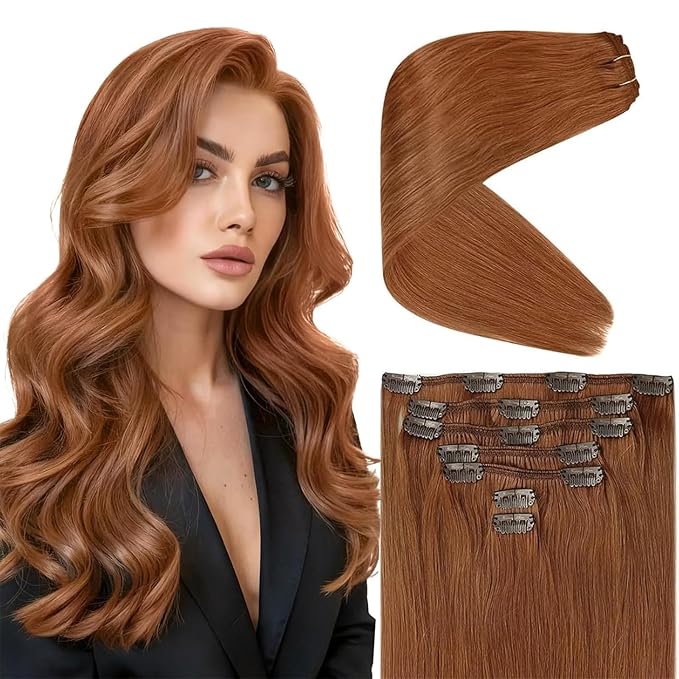 Ve Sunny Clip in Hair Extensions Real Human Hair Double Weft Remy Hair Clip in Extensions Human Hair for Women Full Head Ginger Copper 7pcs 22 inch 120g