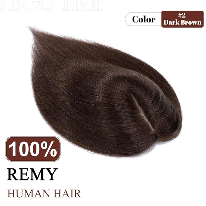 SEGO Real Human Hair Topper for Women, No Bangs Hair Topper with Anti-Slip Clips (18 Inches Dark Brown)