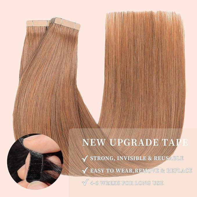 Tape in Hair Extensions Human Hair 20pcs Remy Hair Extensions 18 Inch Light Brown Straight Invisible Human Hair Tape in Extensions Skin Weft Tape Extensions Human Hair (30#,18 Inch)