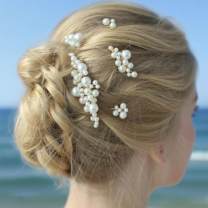 12 Pieces Bridal Pearl Hair Pins for Party, Handmade Pearl Hair Accessories, Wedding Hairstyles Accessories for Bridesmaid Girls Various Sizes (1set-12pcs)