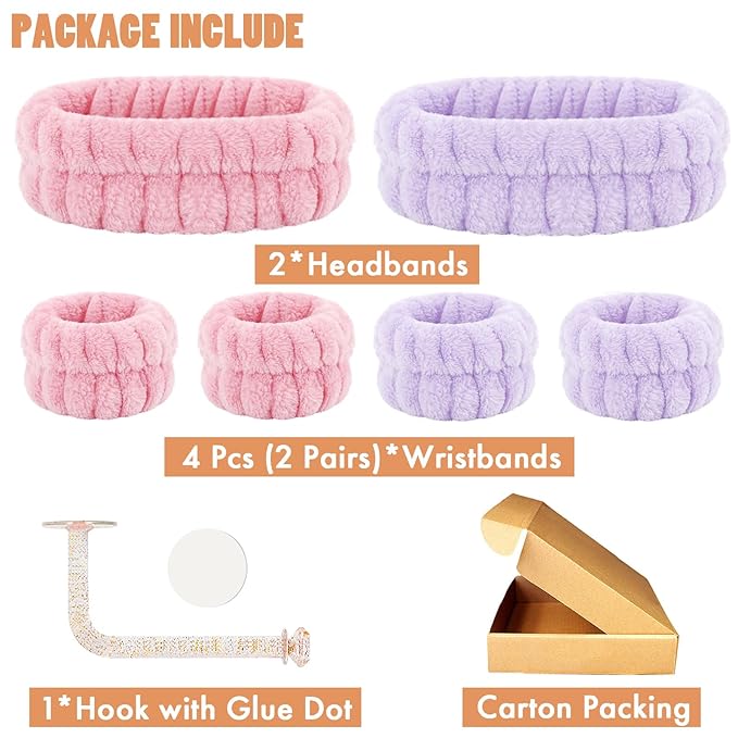 Face Wash Headband and Wristband Set of 2, Microfiber Wristbands for Washing Face Absorbent Spa Wristbands, Fitness