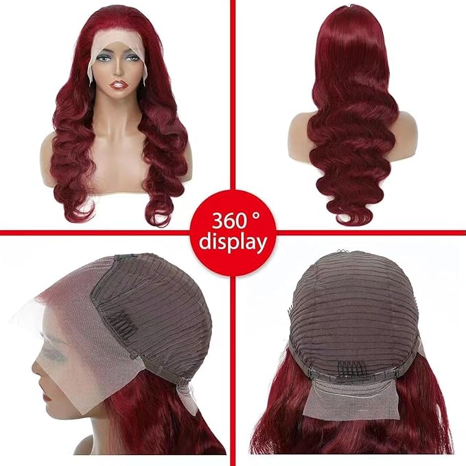 99J Burgundy wig human hair 13x4 body wave lace front wigs human hair 180 Density Pre Plucked Glueless Wine red colored lace front wig for Women 30inch
