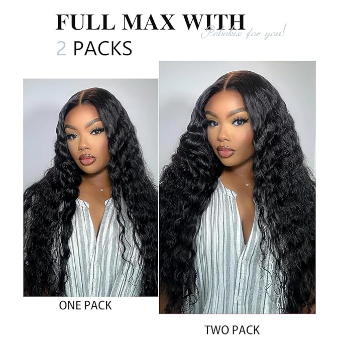 Deep Wave Clip in Hair Extensions Real Human Hair 2 Pack 240g Seamless Clip in Hair Extensions for Women Full Max with 16Pcs PU Thin Weft 14inch Natural Black