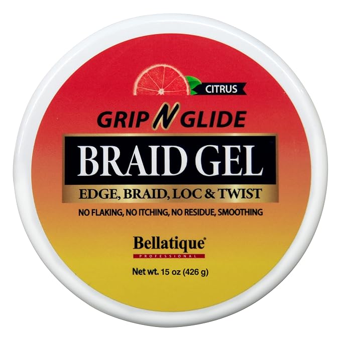 GRIP N GLIDE Braiding Gel Maximum Hold for LOC & Twist - No Flaking, No Whitening, Fast Drying, High Shine, Cool & Refreshing, Long Lasting Hold (15 oz)
