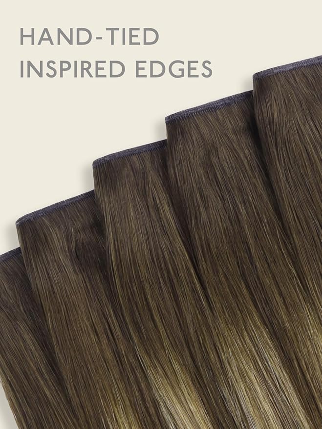 WENNALIFE Genius Seamless Clip in Hair Extensions Real Human 16 inch 120g 7 Pcs Balayage Chocolate Brown to Caramel Blonde Clip Ins Luxury Remy Hair Extensions De Cabello Humano