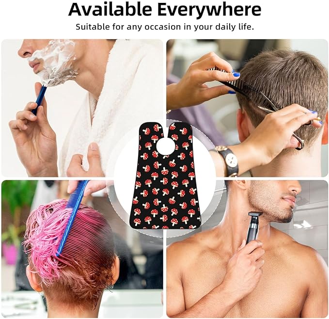 Ultimate Shaving Bib, Beard Trimming Apron with Hair Catcher, Cute Cartoon Red Mushrooms