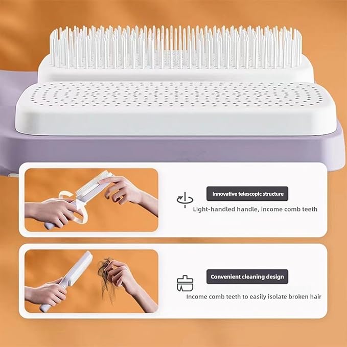 Anti-Static Self Cleaning Hair Brush,Easy Clean Retractable Hair Brush,Cleaning Retractable Massage Comb for Effortless Hair Removal and Cleaning (Grey)